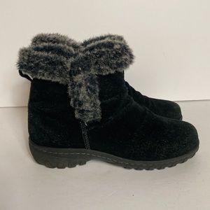 Khombu Womens Lisa Winter Boots Black Leather Side Zipper Faux Fur. Size 7M